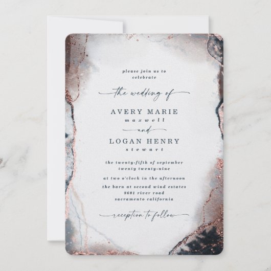 Invitation Elégant Mariage Abstrait Aquarelle Lune (Devant)