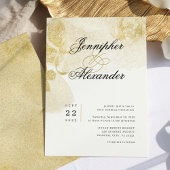 Invitation Elégant Mariage Abstrait Aquarelle Or