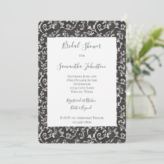 Invitation Élégant Mariage Abstrait Noir et Blanc (Debout devant)