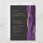 Invitation Élégant Mariage Agate Violet Or Rose (Devant)