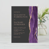 Invitation Élégant Mariage Agate Violet Or Rose (Debout devant)