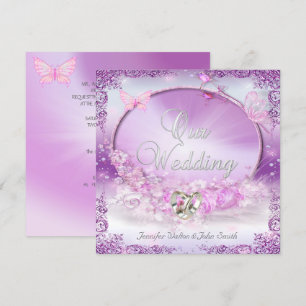Invitation Élégant mariage anneaux de lilas rose papillon