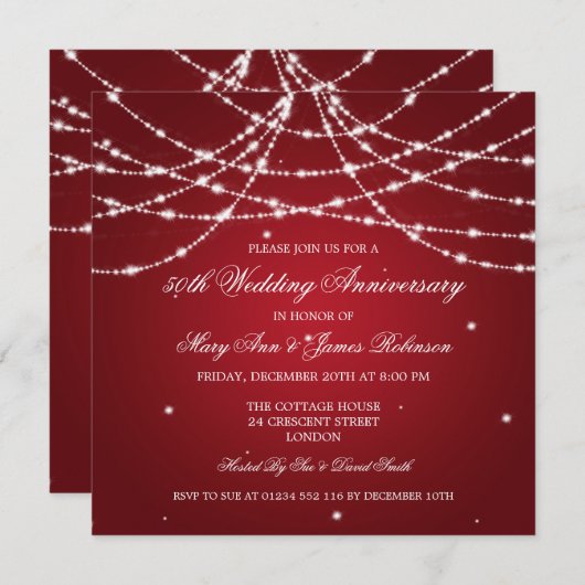 Invitation Élégant Mariage Anniversaire Chaîne D'Étoiles Roug (Devant / Derrière)