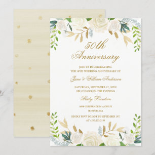 Invitation Élégant mariage anniversaire floral aquarelle or