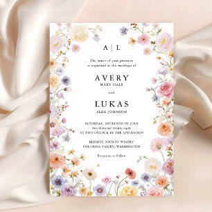 Invitation Élégant mariage aquarelle fleurs sauvages calligra