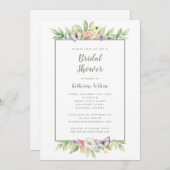 Invitation Elégant Mariage Aquarelle Floral Papillon Vert (Devant / Derrière)