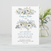 Invitation Élégant mariage aquarelle florale blanche et bleue (Debout devant)