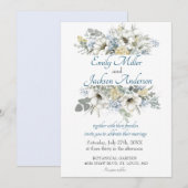 Invitation Élégant mariage aquarelle florale blanche et bleue (Devant / Derrière)