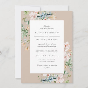 Invitation Élégant mariage aquarelle florale taupe tan