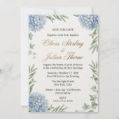 Invitation Élégant Mariage Aquarelle Hydrangea Bleue (Devant)