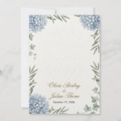 Invitation Élégant Mariage Aquarelle Hydrangea Bleue (Dos)