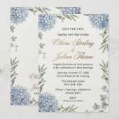 Invitation Élégant Mariage Aquarelle Hydrangea Bleue (Devant / Derrière)