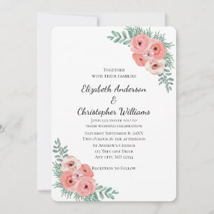 Invitation Élégant mariage aquarelle rose vert floral