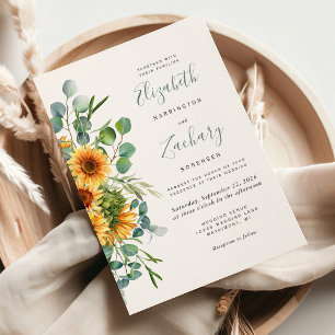 Invitation Élégant mariage aquarelle tournesol eucalyptus