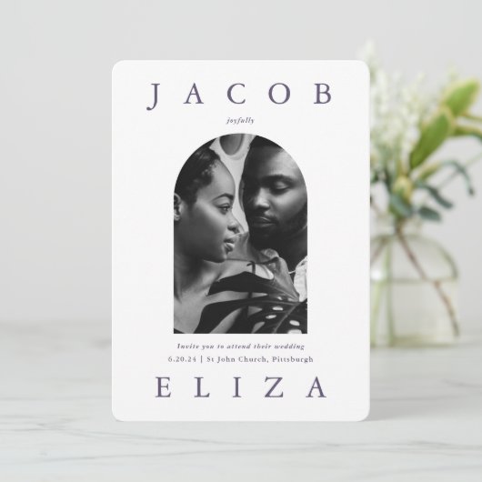 Invitation Elégant Mariage Arch Rsvp Code Deux Photo (Debout devant)