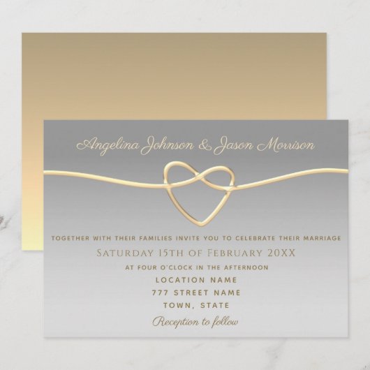 Invitation Élégant Mariage Argent (Devant / Derrière)