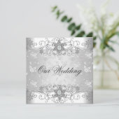 Invitation Elégant mariage Argent Blanc Diamant Joyau Dentell (Debout devant)