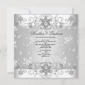 Invitation Elégant mariage Argent Blanc Diamant Joyau Dentell (Dos)