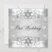 Invitation Elégant mariage Argent Blanc Diamant Joyau Dentell (Devant)