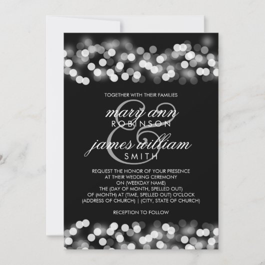 Invitation Elégant Mariage Argent Hollywood Glam (Devant)