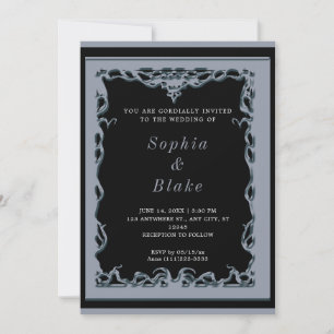 Invitation Elégant Mariage Art déco noir et argenté