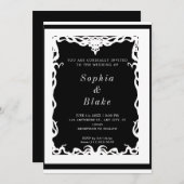 Invitation Elégant Mariage Art déco noir et blanc (Devant / Derrière)