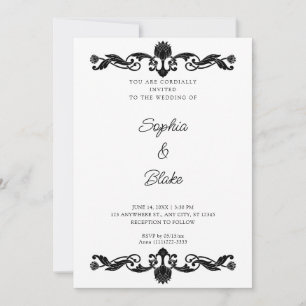 Invitation Elégant Mariage Art déco noir et blanc