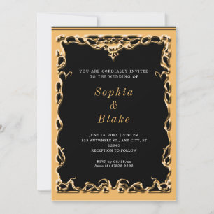 Invitation Elégant Mariage Art déco noir et or