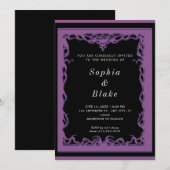 Invitation Elégant Mariage Art Déco noir et violet (Devant / Derrière)