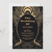 Invitation Elégant Mariage Art Déco Peacocks (Devant)