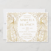 Invitation Elégant Mariage Art Déco Peacocks (Devant)