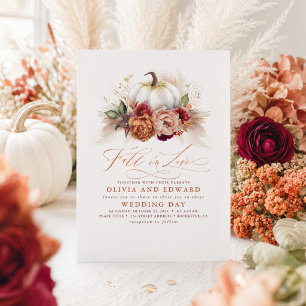 Invitation Élégant mariage automnal Fleurs de rouille Citroui