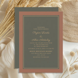 Invitation Élégant Mariage Automnal Vert Moussu et Rouille de