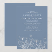Invitation Élégant mariage aux fleurs sauvages de pervenche (Devant / Derrière)