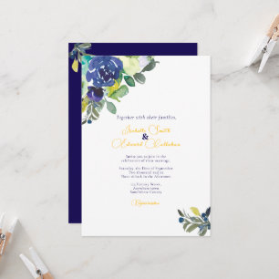 Invitation Élégant mariage aux roses bleu indigo à l'aquarell