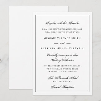 Invitation Élégant Mariage avec Écriture à Bordure Noire et B