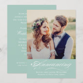 Invitation Élégant Mariage avec écriture verte bleue Photo Ré (Devant / Derrière)