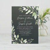Invitation Élégant mariage avec feuillage vert foncé et écrit (Debout devant)