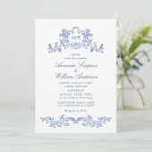 Invitation Elégant Mariage Baroque Bleu Ornate Frame Photo QR (Debout devant)