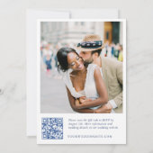 Invitation Elégant Mariage Baroque Bleu Ornate Frame Photo QR (Dos)