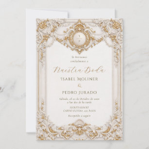 Invitation Élégant Mariage Baroque Or & Blanc Nuestra Boda