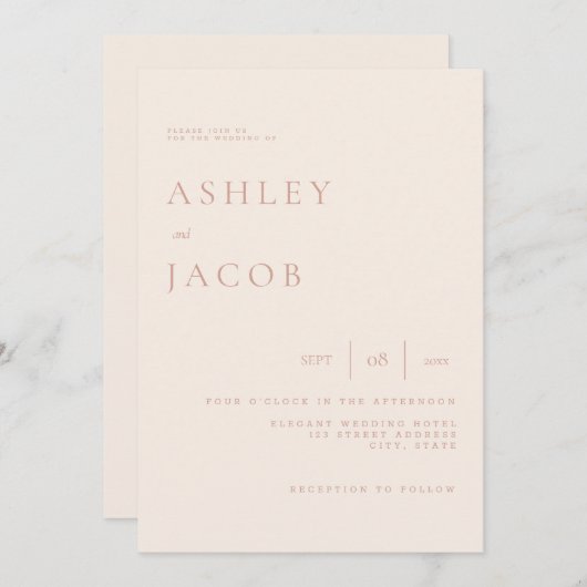 Invitation Elégant Mariage beige simple et chic (Devant / Derrière)