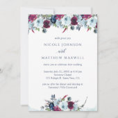 Invitation Elégant Mariage Berry, Bourgogne et Blue Blooms (Devant)