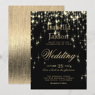 Invitation Élégant Mariage Black and Gold Starlights