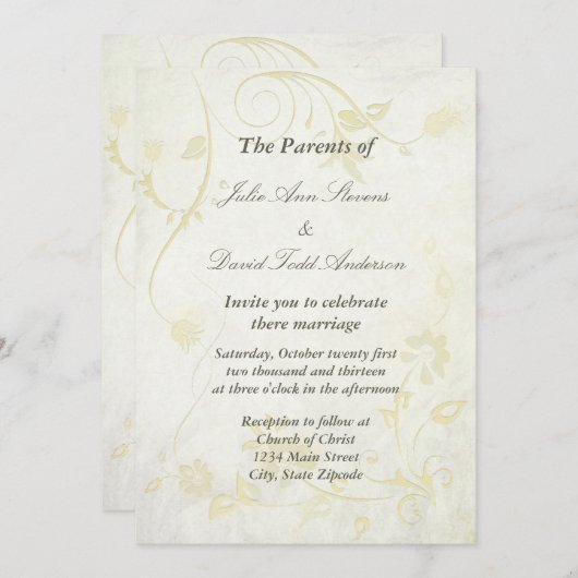 Invitation Elégant mariage blanc antique (Devant / Derrière)