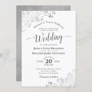 Invitation Élégant Mariage blanc blanc traditionnel de dentel