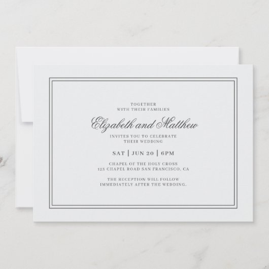 Invitation Élégant Mariage blanc classique simple (Devant)