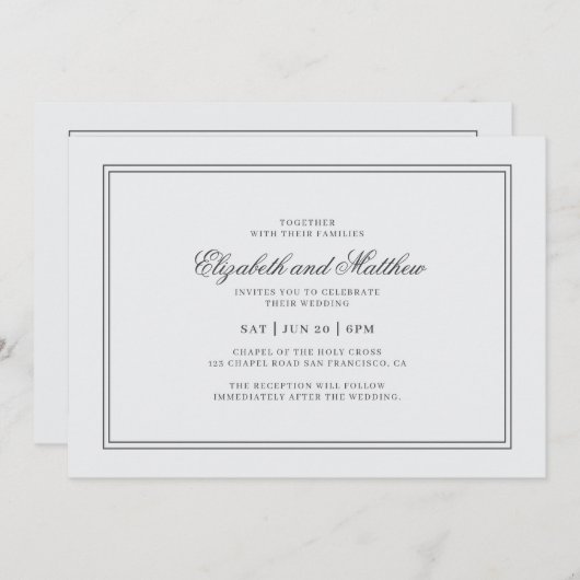 Invitation Élégant Mariage blanc classique simple (Devant / Derrière)