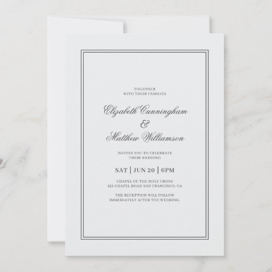 Invitation Élégant Mariage blanc classique simple (Devant)