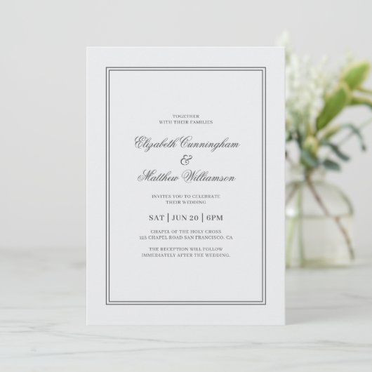 Invitation Élégant Mariage blanc classique simple (Debout devant)